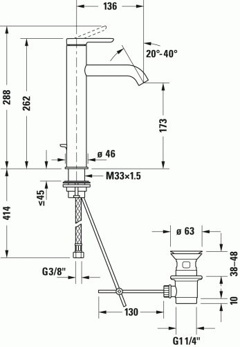 Duravit C.1 egykaros magasított mosdócsaptelep L C11030001010