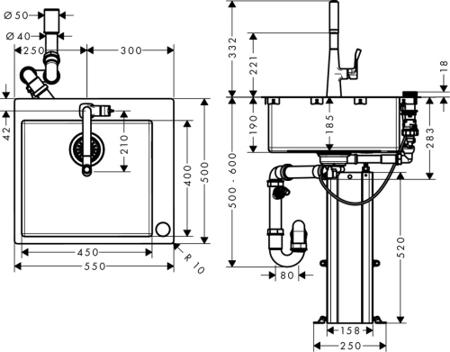 Hansgrohe C71-F450-01 Select mosogató-csaptelep kombináció 450; 43207000