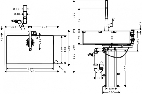 Hansgrohe C71-F660-03 Select mosogató-csaptelep kombináció 660; 43209800