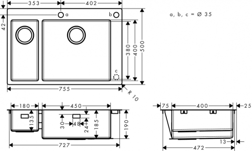 Hansgrohe S712-F655 beépített mosogató 180x450; 43310800