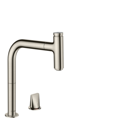 Hansgrohe M7119-H200 2-lyukú egykaros konyhai csaptelep kihúzható kifolyóval, rozsdamentes acél hatású 73804800