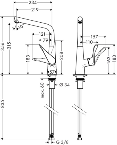 Hansgrohe M711-H320 egykaros konyhai csaptelep 320; rozsdamentes acél hatású 73813800