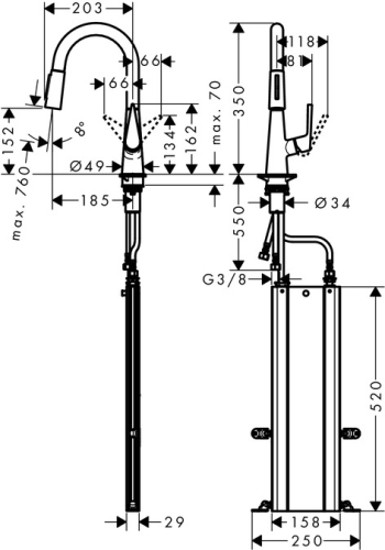 Hansgrohe M5116-H160 egykaros konyhai csaptelep 160 kihúzható zuhanyfejjel, króm 73850000