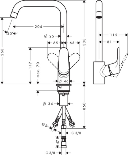 Hansgrohe M415-H260 egykaros konyhai csaptelep 260 átfolyós vízmelegítőkhöz, króm 73883000
