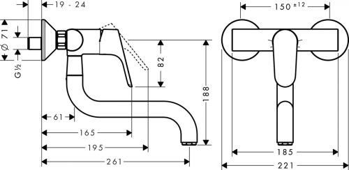 Hansgrohe M416-W260 egykaros fali konyhai csaptelep, króm 73888000