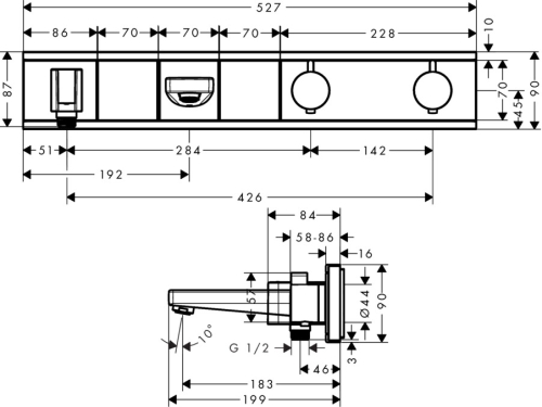 Hansgrohe RainSelect kádcsaptelep színkészlet 2 fogyasztóhoz, falsík alatti szereléshez, fekete/króm 15359600