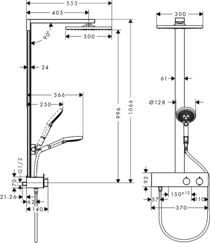 Hansgrohe Raindance E 300 1jet Showerpipe 350 ST zuhanyrendszer 27361000