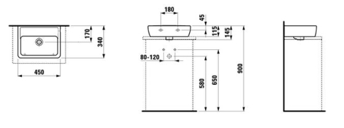 Laufen Pro A 45x34 cm kézmosó csiszolt alj csaplyuk nélkül H8119520001091 (8.1195.2.000.109.1)