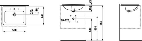 Laufen Pro 56x44 cm beépíthető mosdó H8139610001041 (8.1396.1.000.104.1)