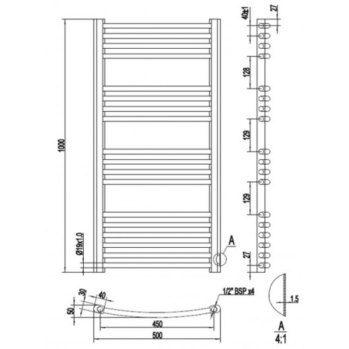 AREZZO design Simple Chrome 1000x500 íves törölközőszárítós radiátor, króm AR-SCR10050