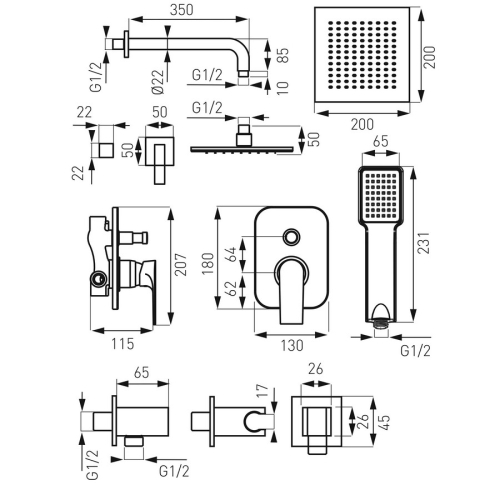 Ferro Algeo Square falsík alatti zuhanyszett (BAQ7P-SET1-S)