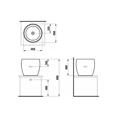 Laufen ILBAGNOALESSI ONE 45x45 cm ráültethető mosdó csaplyuk nélkül H8119734001091 (8.1197.3.400.109.1)