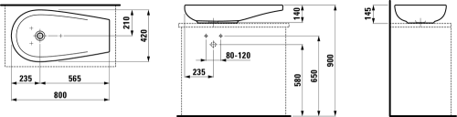 Laufen ILBAGNOALESSI ONE 80x42 mosdó csaplyuk nélkül H8189734001121 (8.1897.3.400.112.1)