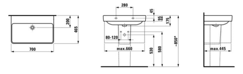 Laufen Pro S 70x46,5 cm mosdó csaplyuk nélkül H8109670001091 (8.1096.7.000.109.1)