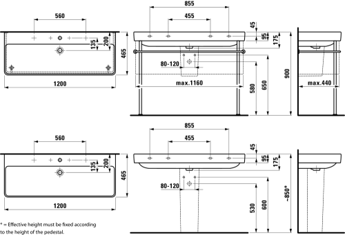 Laufen Pro S 120x46 cm mosdó csaplyuk nélkül H8149650001091 (8.1496.5.000.109.1)