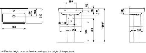 Laufen Pro S Compact 60x38 cm mosdó három csaplyukkal H8189590001081 (8.1895.9.000.108.1)