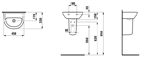 Laufen Pro B 45x33 cm kézmosó csaplyuk és túlfolyó nélkül H8159520001421 (8.1595.2.000.142.1)