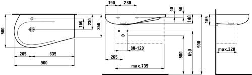 Laufen ILBAGNOALESSI ONE 90x50 mosdó fehér H8149754001041 (8.1497.5.400.104.1)