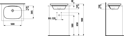 Laufen INO 50x36,5 cm beépíthető mosdó túlfolyó nélkül H8173020001121 (8.1730.2.000.112.1)