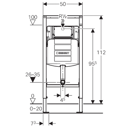 Geberit Duofix gyermek és kisgyermek álló WC szerelőelem, 112 cm, Sigma 12 cm-es falsík alatti öblítőtartállyal 111.915.00.5