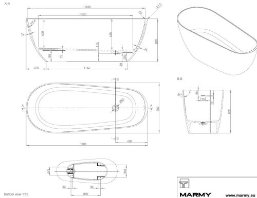 Marmy Royal 170x70 cm-es szabadonálló öntött márvány kád 6 301 09 17 11 18