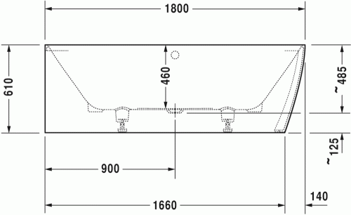 Duravit DuraSquare 180x80 cm fürdőkád bal sarok, illesztés nélküli akril előlappal és állvánnyal 700427000000000