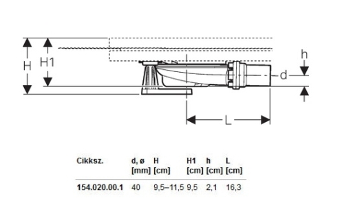 Geberit Setaplano zuhanyfelülethez zuhanytálca lefolyó 4 lábbal, 30 mm vízzár magassághoz 154.020.00.1