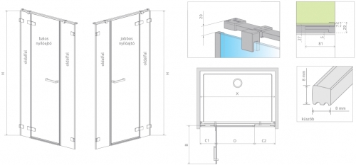 Radaway Arta DWJS 130 B zuhanyajtó (386455-03-01L, 1386122-03-01L)