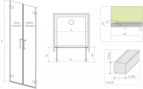 Radaway Arta DWD 40 B zuhanyajtó (386030-03-01L)