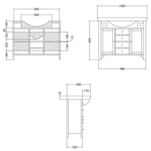 Sapho GALLO WOOD GALANTA ORCHIDEA mosdótartó szekrény, 2 ajtóval, 6 fiókkal, 99,5x82x33cm, tömör fa/mahagóni 1698