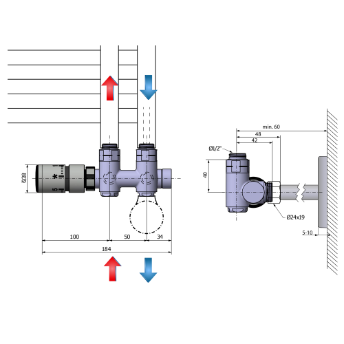 Sapho TWIN COMBI TERMO csatlakozó készlet radiátorhoz, króm (CP5012S)