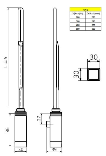 Sapho ONE termosztátos fűtőpatron, 200W, króm (ONE-C-200)