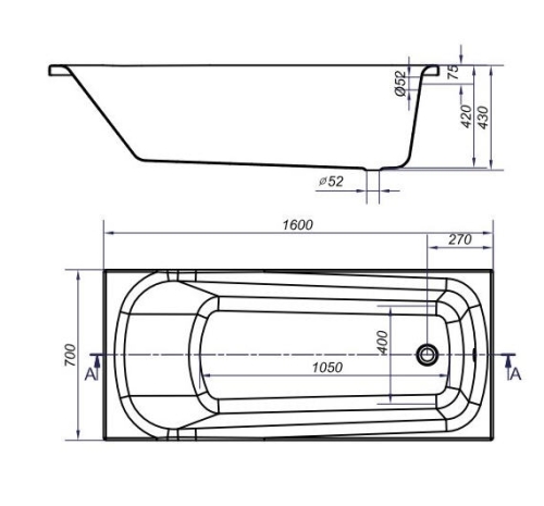 Cersanit Nao 160x70 cm-es egyenes kád (S301-158) S301-243