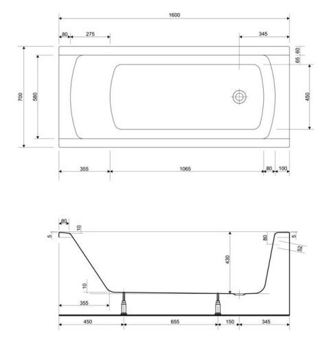 Cersanit Korat 160x70 cm-es egyenes kád S301-121