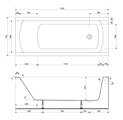 Cersanit Korat 170x70 cm-es egyenes kád S301-122