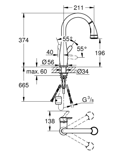 Grohe Parkfield egykaros kihúzható zuhanyfejes mosogató csaptelep, króm 30215 000 (30215000)