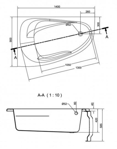 Cersanit Joanna New 140x90 cm aszimmetrikus kád, balos S301-165