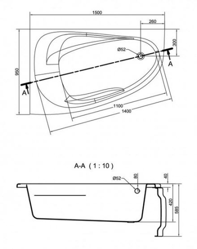 Cersanit Joanna New 150x95 cm aszimmetrikus kád, balos S301-167