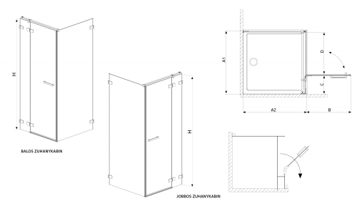 Radaway Euphoria KDJ 90 B zuhanyajtó (383612-01L, 383241-01L)