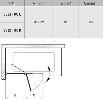 Ravak CVS2 100 cm balos kádparaván Transparent üveggel, fehér 7QLA0100Z1