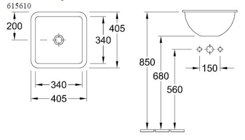 Villeroy & Boch Loop & Friends 40,5x40,5 cm beépíthető mosdó 61561001 (6156 10 01)