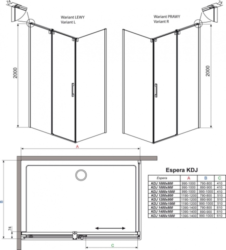 Radaway Espera S 100 B oldalfal (380140-01L)