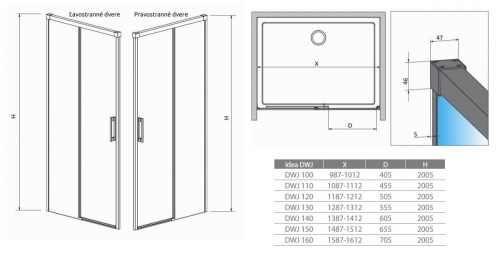 Radaway Idea DWJ 130 R zuhanyajtó (387017-01-01R)