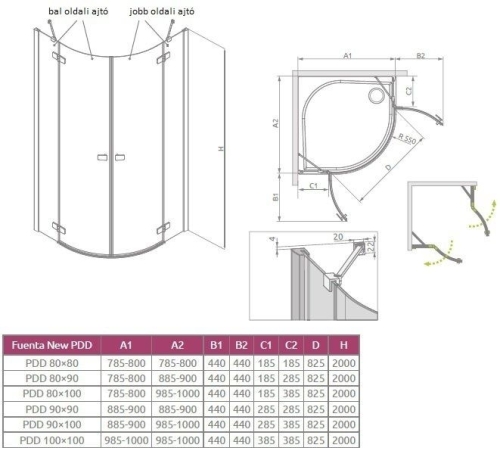 Radaway Fuenta New PDD 80 B zuhanyajtó (384002-01-01L)