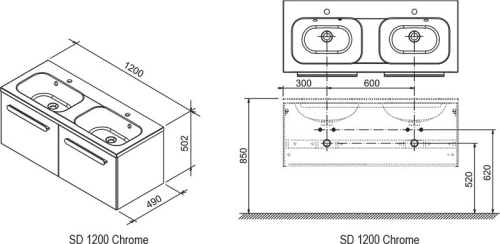 Ravak Chrome SD 1200 szekrény dupla mosdó alá cappuccino/fehér X000000964