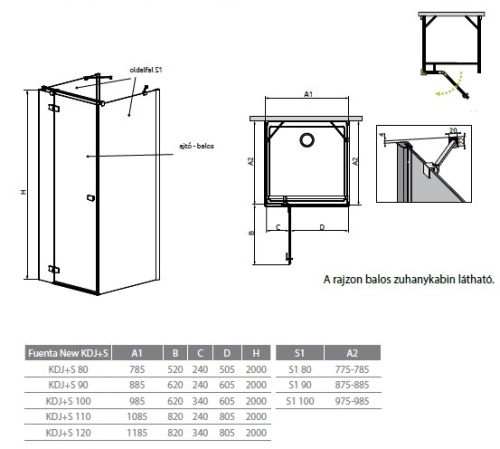 Radaway Fuenta New KDJ+S 120 B zuhanyajtó (384024-01L)
