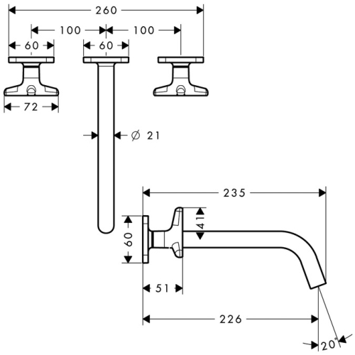Hansgrohe AXOR Citterio M 3-lyukú fali mosdócsaptelep 34217 000 (34217000)
