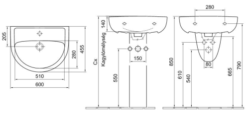 Alföldi Bázis 60x50 fali mosdó 7015 60 01 (70156001)