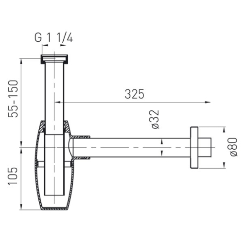 Ferro Ovális búraszifon G5/4”x32 mm, szálcsiszolt nikkel S286NC