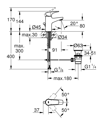 Grohe BauFlow egykaros mosdó csaptelep S-méret 23751000